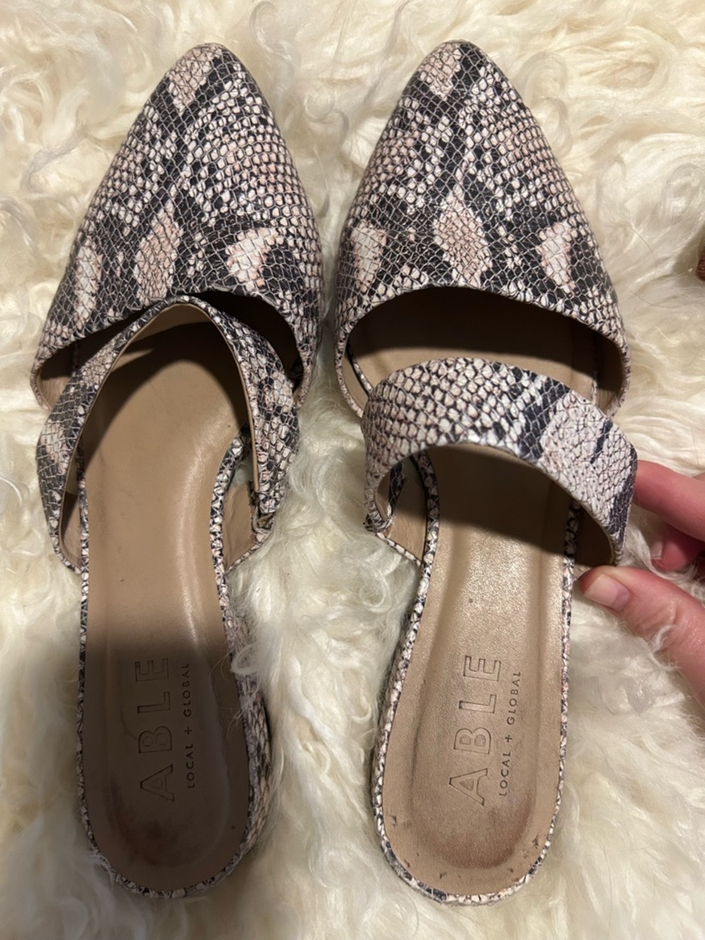 ABLE Snake Print Pointed Toe Slide